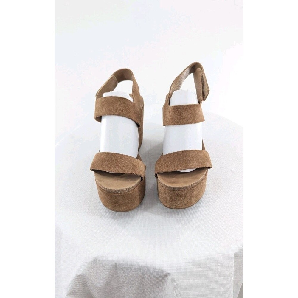Pedro Garcia Sz 38.5 US 8.5 ? Beige Suede Ankle Strap Wedge Sandal Platform Chic - Picture 2 of 16